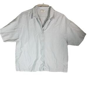 Roark Women’s Button Up Boxy Ice Grey Boyfriend Organic Cotton/linen Camp Sz L